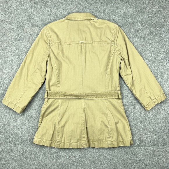 Abercrombie Fitch Trench Coat Womens Medium Brown Cotton Lined Belted Button Up - Picture 8 of 13